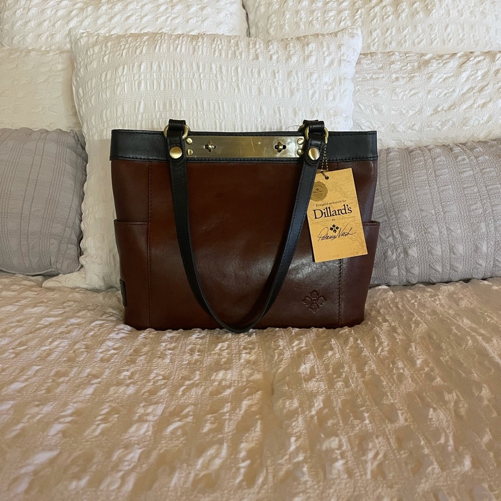 Patricia Nash Raleigh Brown/Black Shoulder Purse With Gold Plate NWT